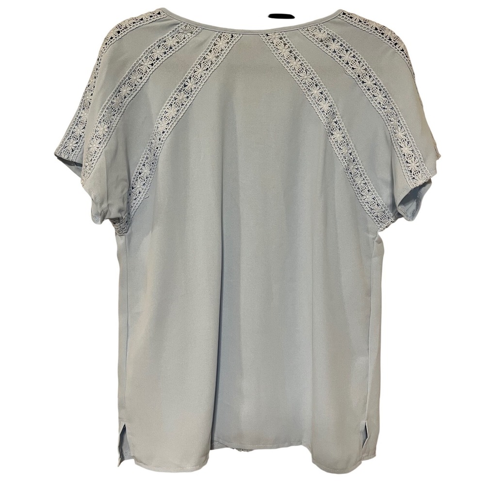 NWT Boho Dokotoo Crochet Lace Pintuck Blouse Short Sleeve Peasant Top Small NWT - Picture 4 of 9